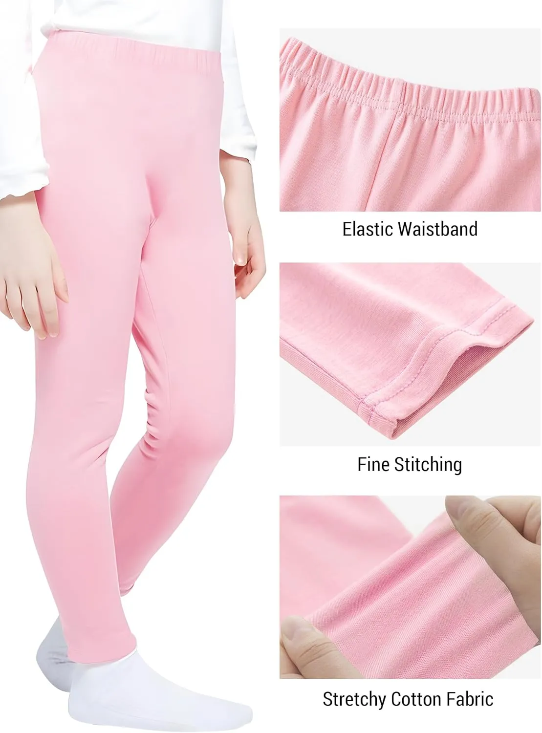 VOGRYE 4 Pack Girls Leggings Thick Cotton Leggings for Kids Full Length Pants Stretchy