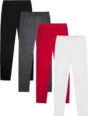 VOGRYE 4 Pack Girls Leggings Thick Cotton Leggings for Kids Full Length Pants Stretchy