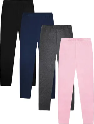 VOGRYE 4 Pack Girls Leggings Thick Cotton Leggings for Kids Full Length Pants Stretchy