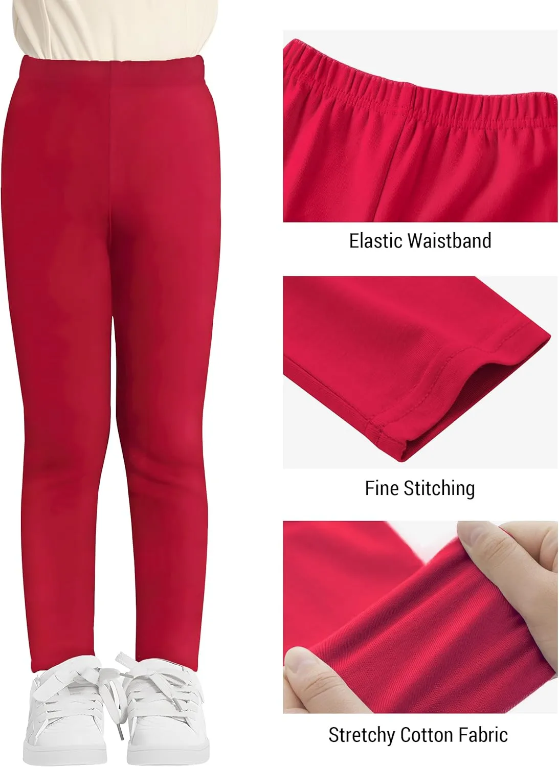 VOGRYE 4 Pack Girls Leggings Thick Cotton Leggings for Kids Full Length Pants Stretchy
