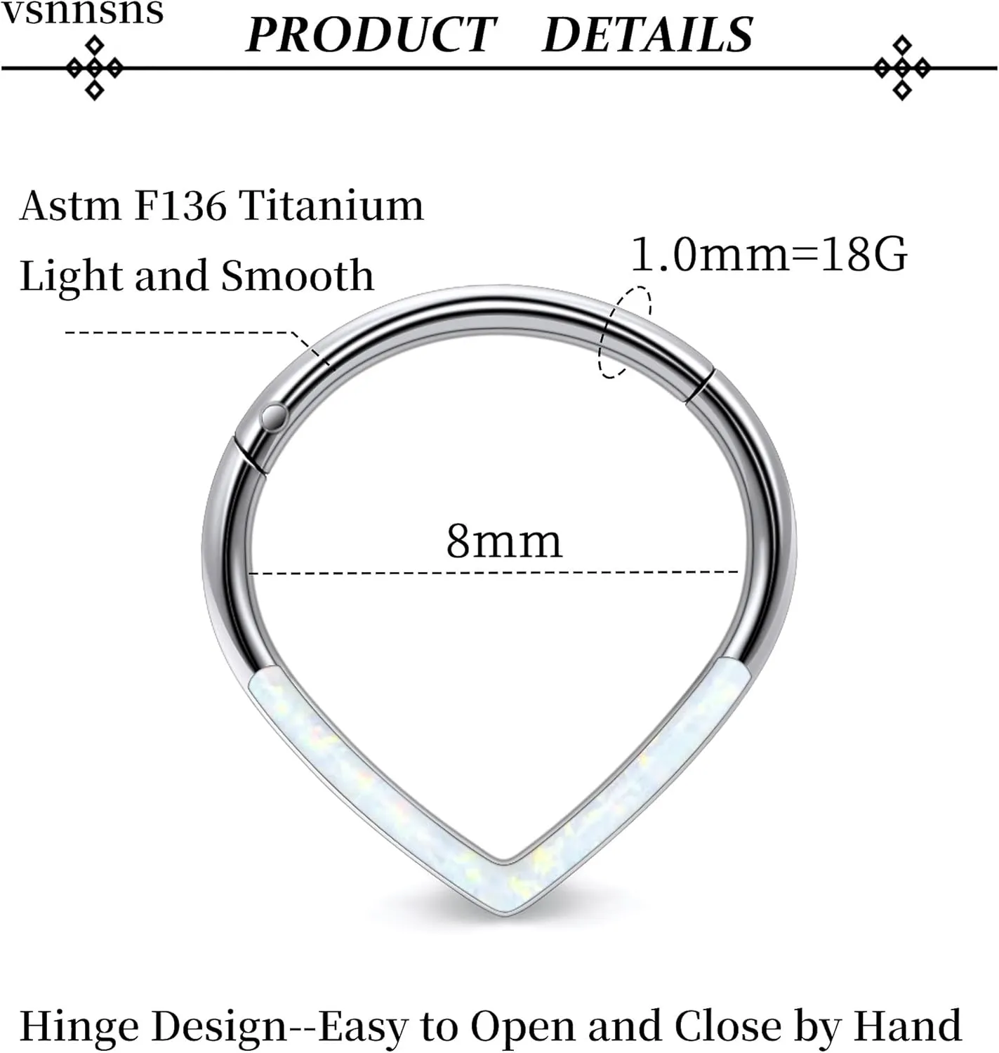 Vsnnsns Astm F136 Titanium Septum Rings 16G 18G 20G Daith Piercing Jewelry Clicker Septum Jewelry CZ Opal Septum Rings Daith Earrings Piercing Jewelry Hoops For Women Men