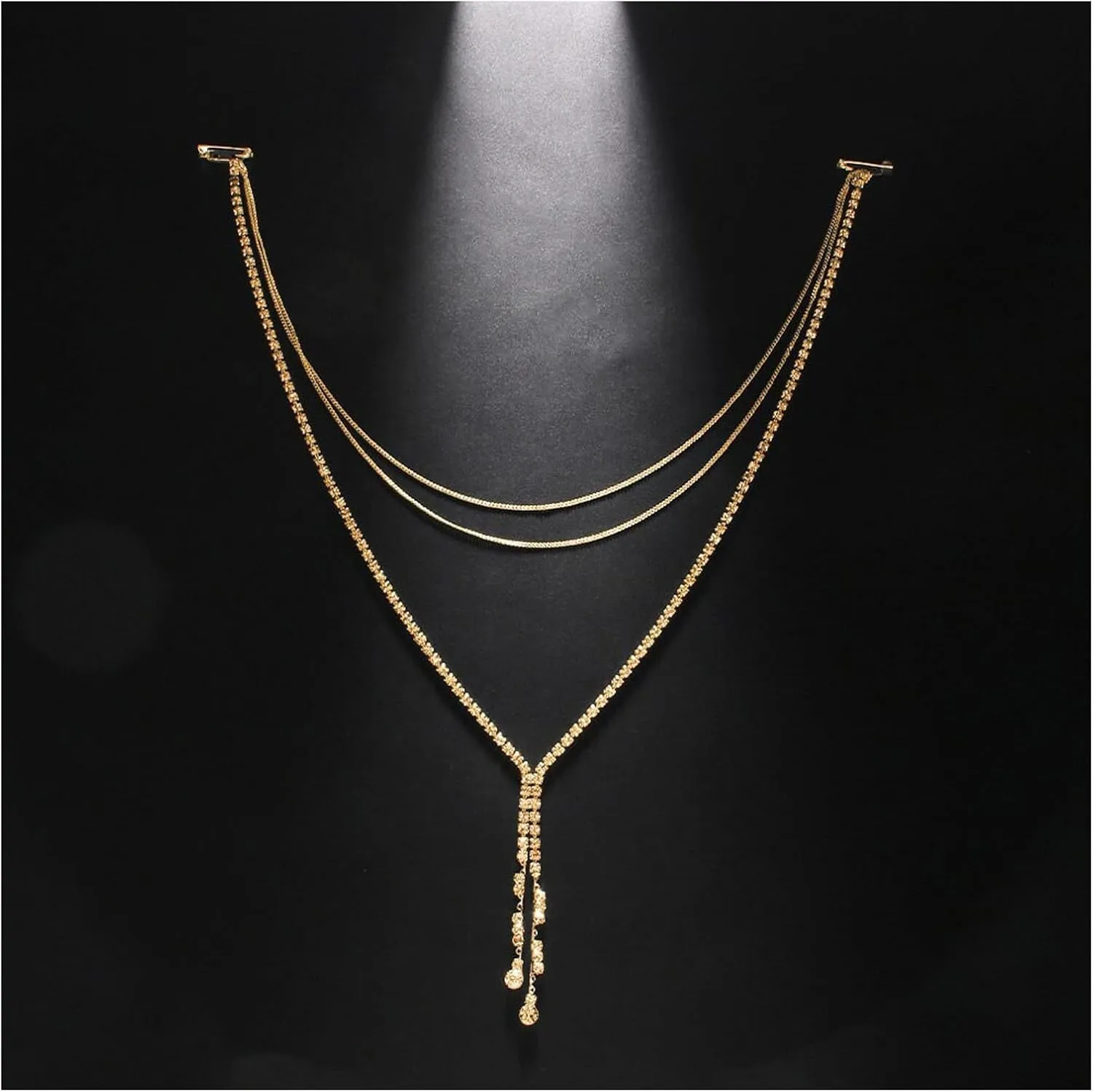 Wedding Multi-layered Rhinestone Back Chain Necklace Layered Bridal Crystal Back Chain Jewelry Festival Rave Rhinestone Backdrop Jewelry Dress Shoulder Body Chain Jewelry for Women