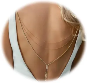 Wedding Multi-layered Rhinestone Back Chain Necklace Layered Bridal Crystal Back Chain Jewelry Festival Rave Rhinestone Backdrop Jewelry Dress Shoulder Body Chain Jewelry for Women