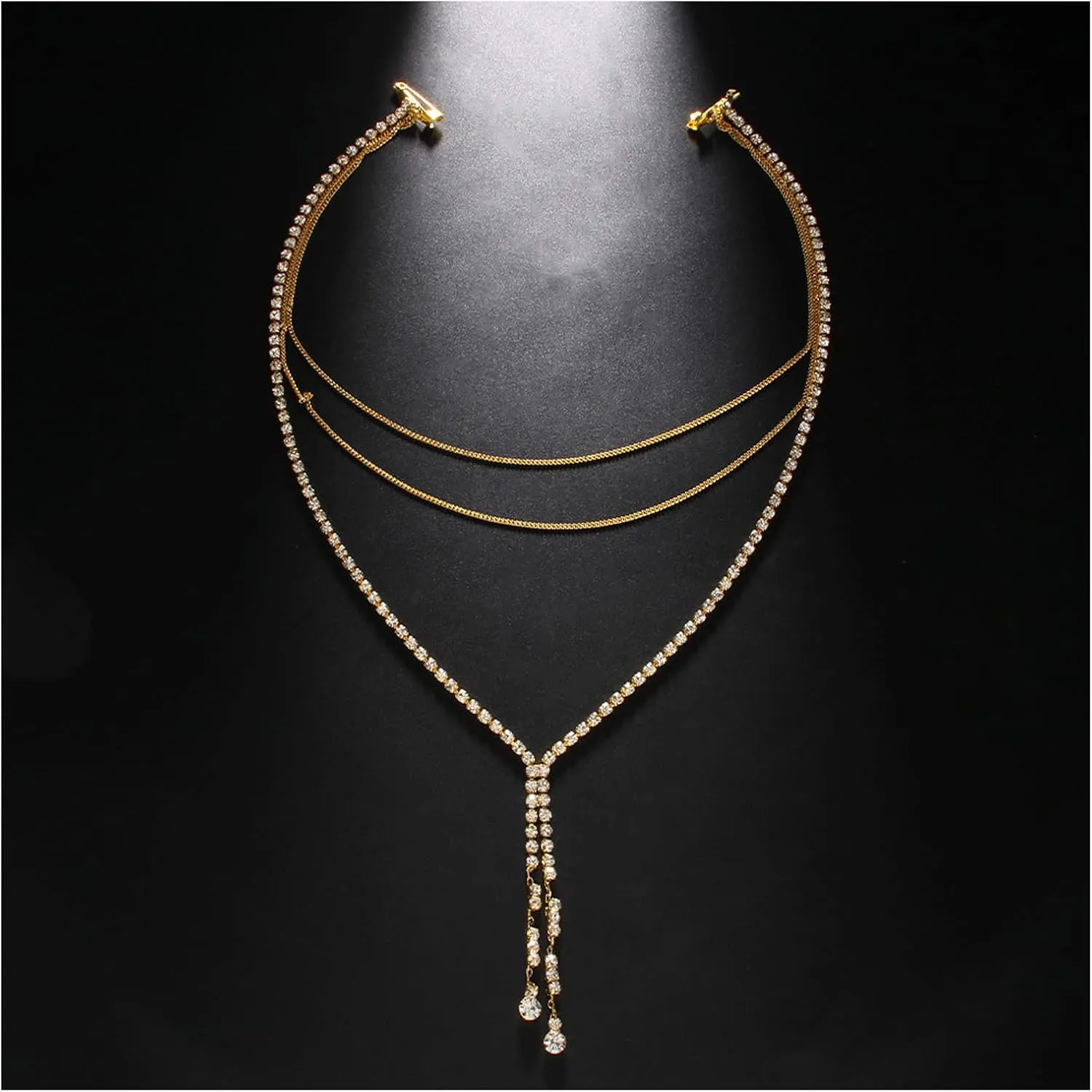 Wedding Multi-layered Rhinestone Back Chain Necklace Layered Bridal Crystal Back Chain Jewelry Festival Rave Rhinestone Backdrop Jewelry Dress Shoulder Body Chain Jewelry for Women