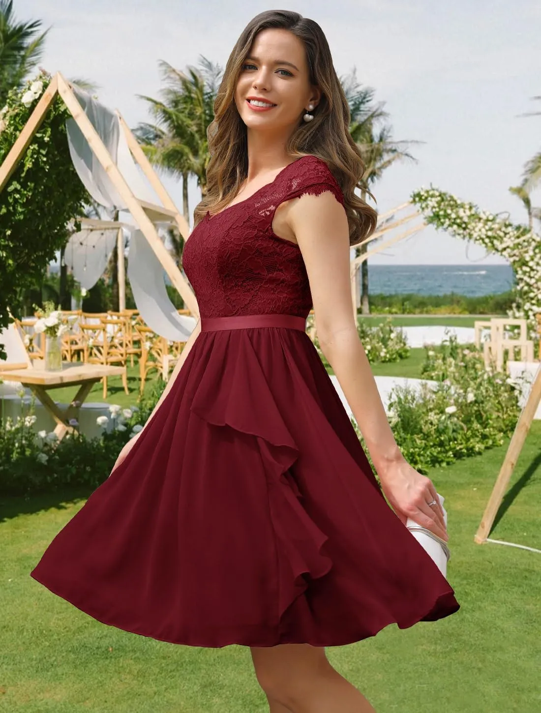 Wedtrend Women's Bridesmaid Dress 2024 Short Prom Dress Ruffle Wedding Guest Cocktail Dress Floral Homecoming Dress