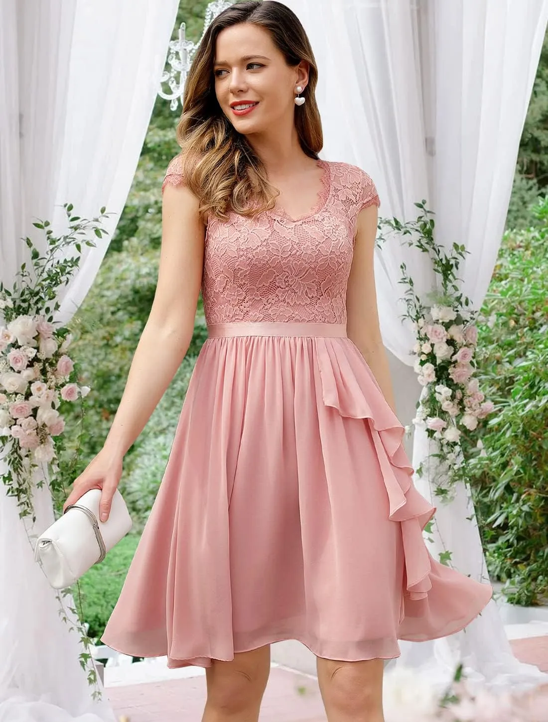 Wedtrend Women's Bridesmaid Dress 2024 Short Prom Dress Ruffle Wedding Guest Cocktail Dress Floral Homecoming Dress