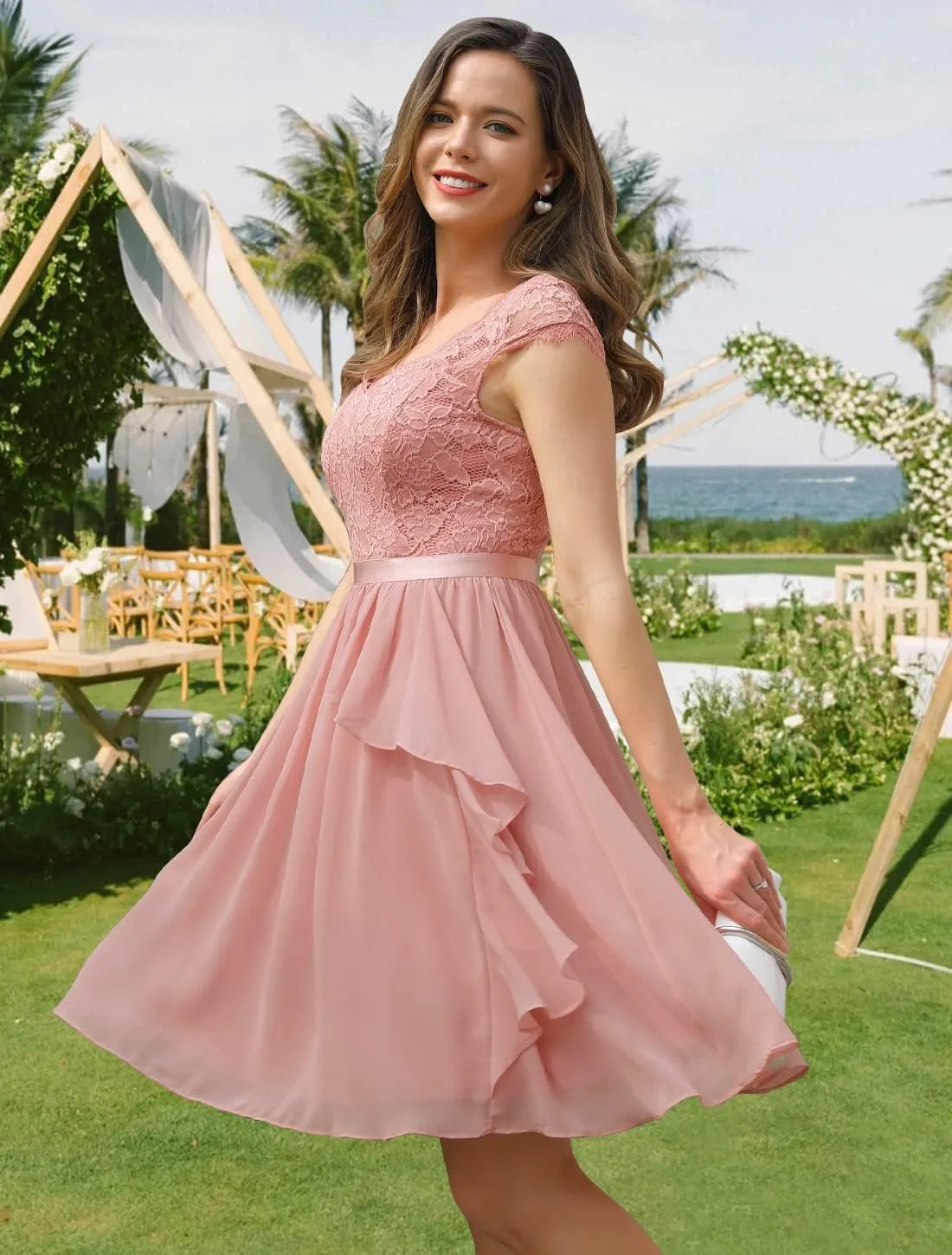 Wedtrend Women's Bridesmaid Dress 2024 Short Prom Dress Ruffle Wedding Guest Cocktail Dress Floral Homecoming Dress