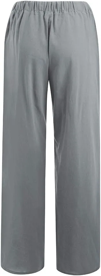 Wide Leg Pants for Woman Summer Linen Flowy Pants Preppy Aesthetics Pants Drawstring High Waisted Palazzo Pants with Pockets