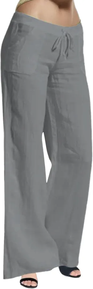 Wide Leg Pants for Woman Summer Linen Flowy Pants Preppy Aesthetics Pants Drawstring High Waisted Palazzo Pants with Pockets