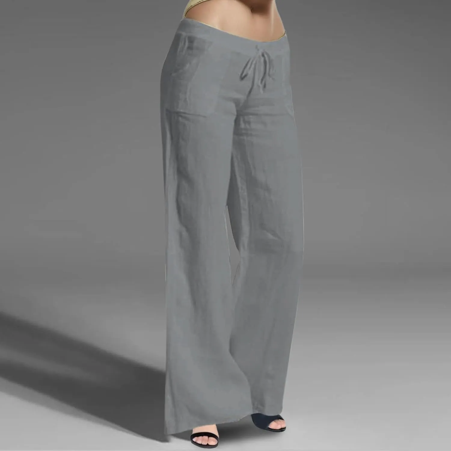 Wide Leg Pants for Woman Summer Linen Flowy Pants Preppy Aesthetics Pants Drawstring High Waisted Palazzo Pants with Pockets
