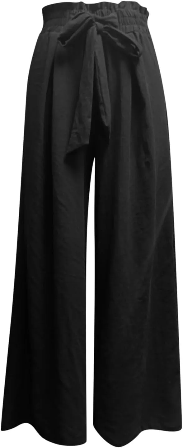 Wide Leg Pants Woman High Waisted Business Casual Dress Pants Summer Linen Palazzo Pants Tie Knot Work Pants