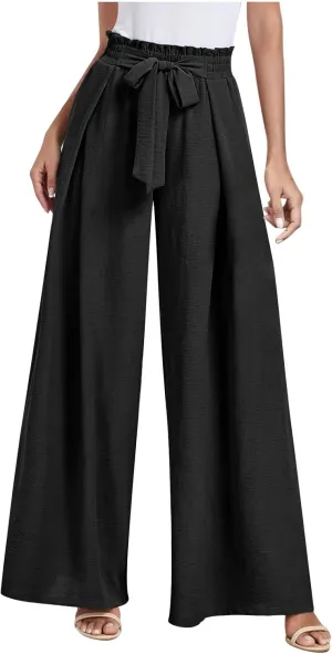 Wide Leg Pants Woman High Waisted Business Casual Dress Pants Summer Linen Palazzo Pants Tie Knot Work Pants