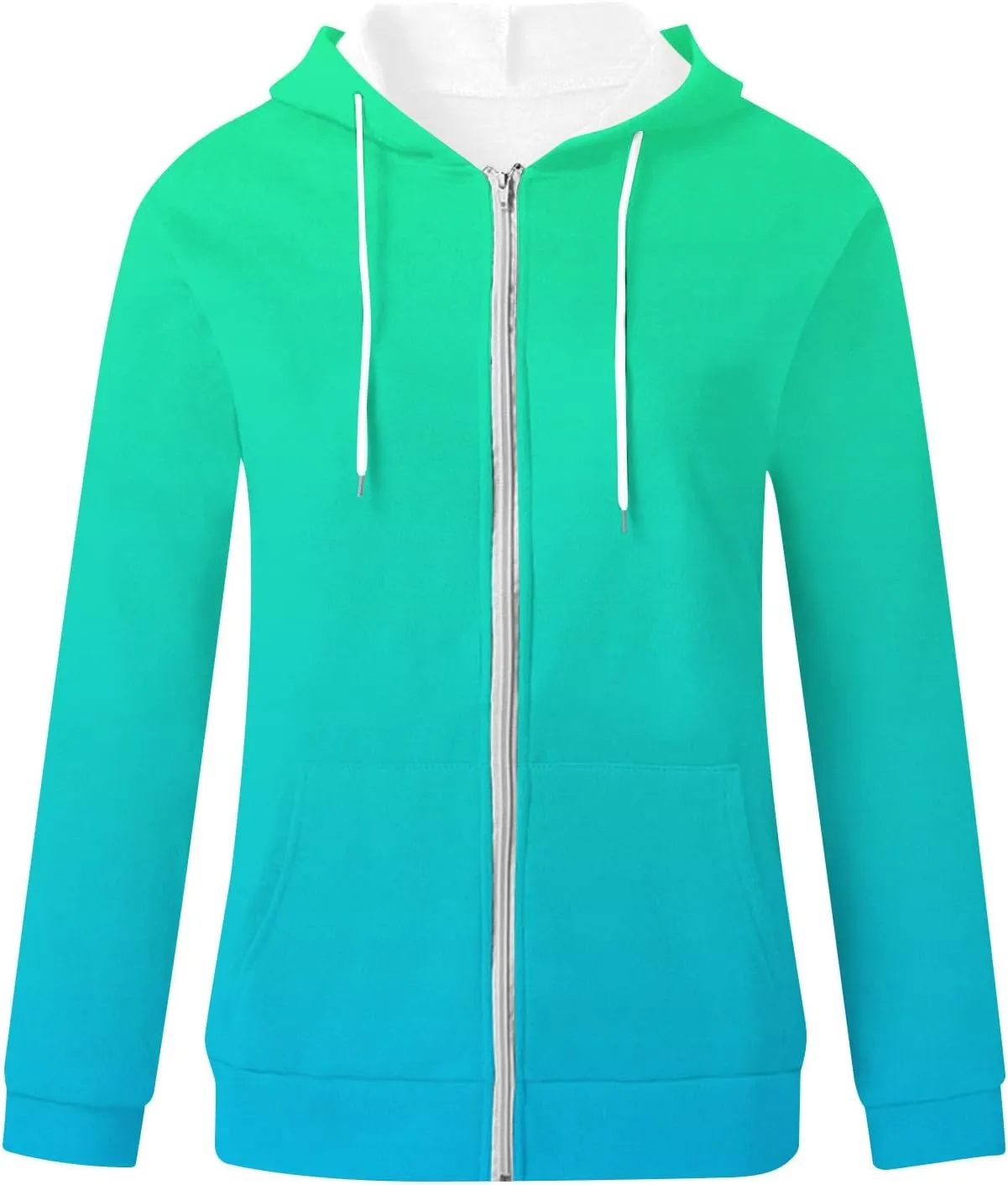 Winter Coats for Women Full Zip Drawstring Hoodies Gradient Long Sleeve Fall Jackets with Pockets Outdoor