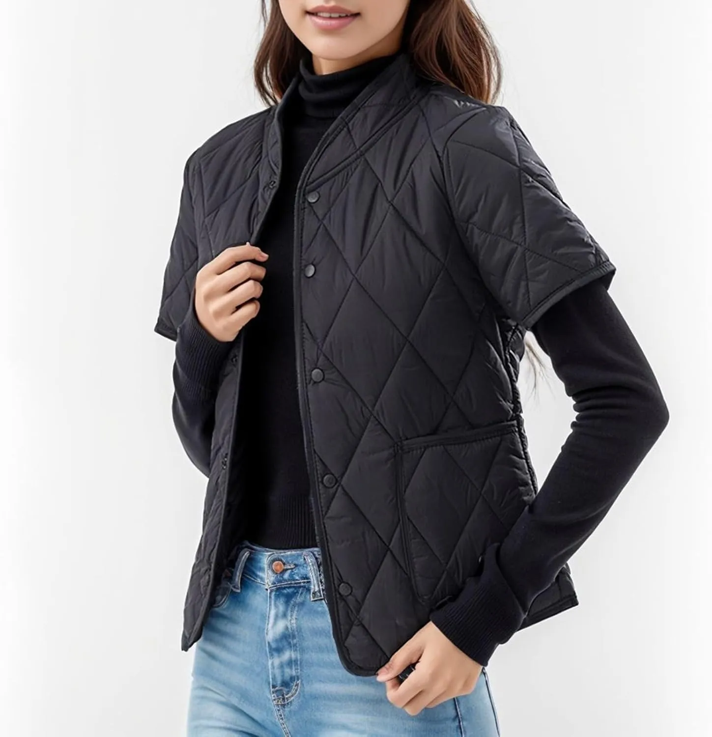 Winter Coats Womens Lightweight Short Sleeve Two Pockets Down Jacket (Available In Plus Size) Women Lightweight