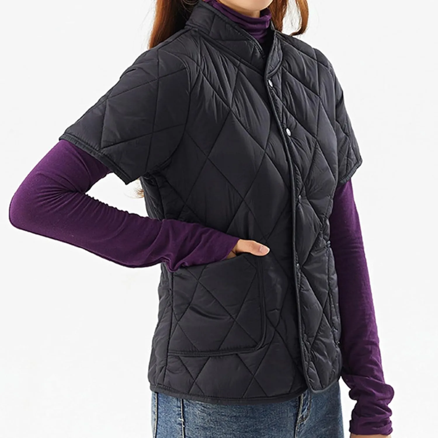 Winter Coats Womens Lightweight Short Sleeve Two Pockets Down Jacket (Available In Plus Size) Women Lightweight