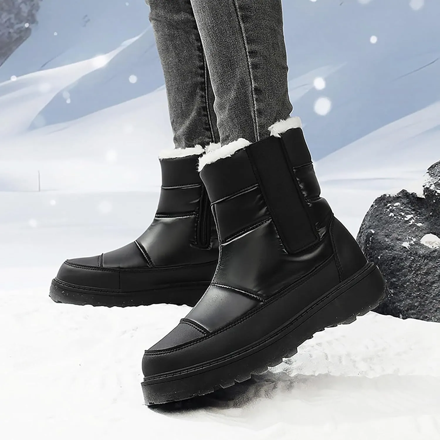 Winter White Boots for Women Size 12 Women's Snow Boots Waterproof White Women Winter Boots Women Waterproof Boots Women Mid Calf Flat Leather Winter Boots Prime of Day Deals