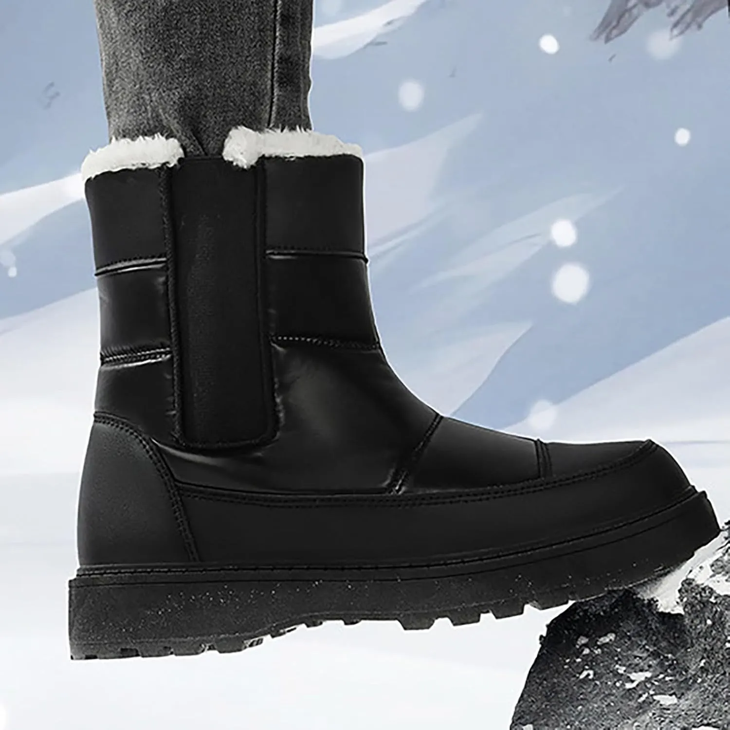 Winter White Boots for Women Size 12 Women's Snow Boots Waterproof White Women Winter Boots Women Waterproof Boots Women Mid Calf Flat Leather Winter Boots Prime of Day Deals