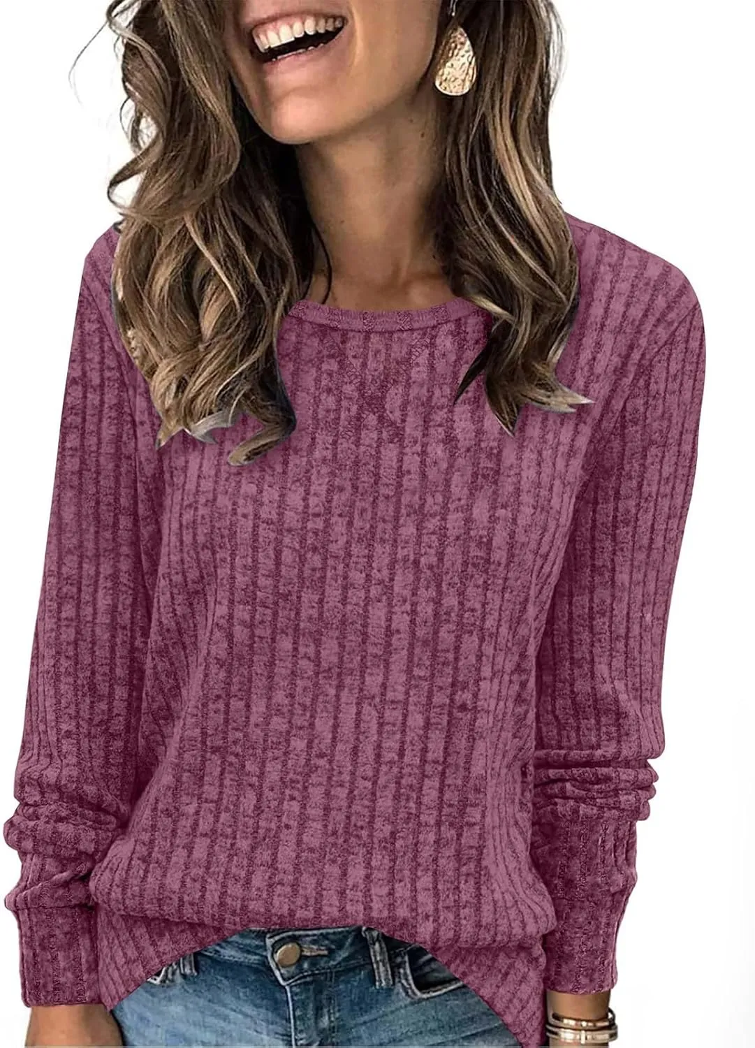 Women Casual Knit Sweaters Long Sleeve Shirts for Women Tunic Tops Dressy Pullovers Fashion Basic Lightweight Blouses