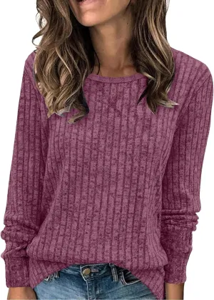 Women Casual Knit Sweaters Long Sleeve Shirts for Women Tunic Tops Dressy Pullovers Fashion Basic Lightweight Blouses
