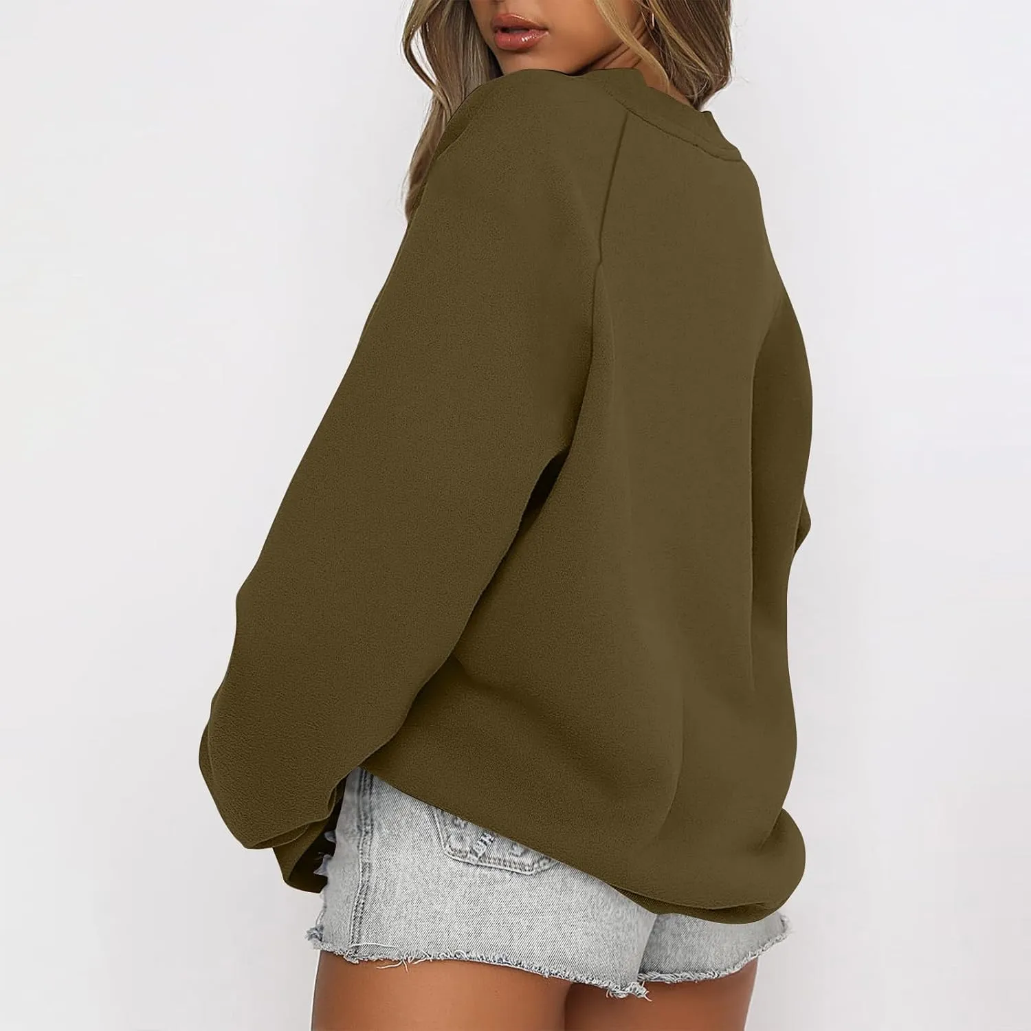Women Crew Neck Sweatshirts Drop Shoulder Fleece Oversized Sweatshirt Long Sleeve Casual Loose Pullover Fall Sweater