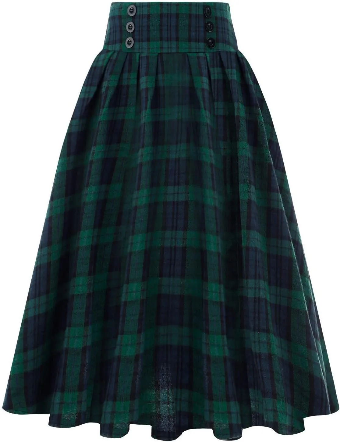 Women Fashion Casual Plaid Skirt Vintage A Line Skirts Vintage Athletic Skirt Plaid High Waist Plus Size Midi Pleated Skirt