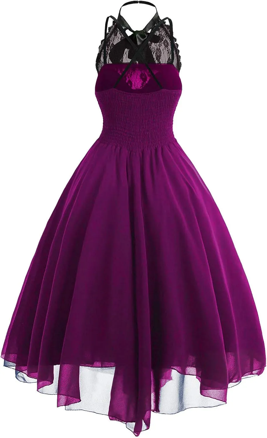 Women Gothic Sexy Dress Lace Panel Chiffon Dress Sexy Banquet Evening Dresses Goth Style Lace Halter Dress Swing Dress