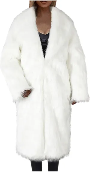 Women Ladies Fluffy Overcoat Warm Faux Furry Jackets Winter Coats Fur Turn Down Collar Medium Long Outerwear