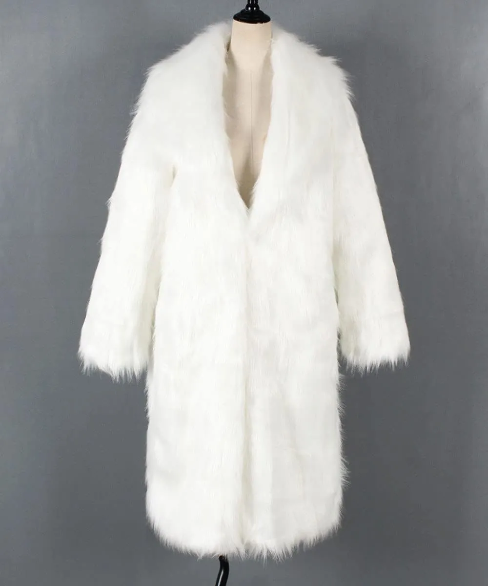 Women Ladies Fluffy Overcoat Warm Faux Furry Jackets Winter Coats Fur Turn Down Collar Medium Long Outerwear