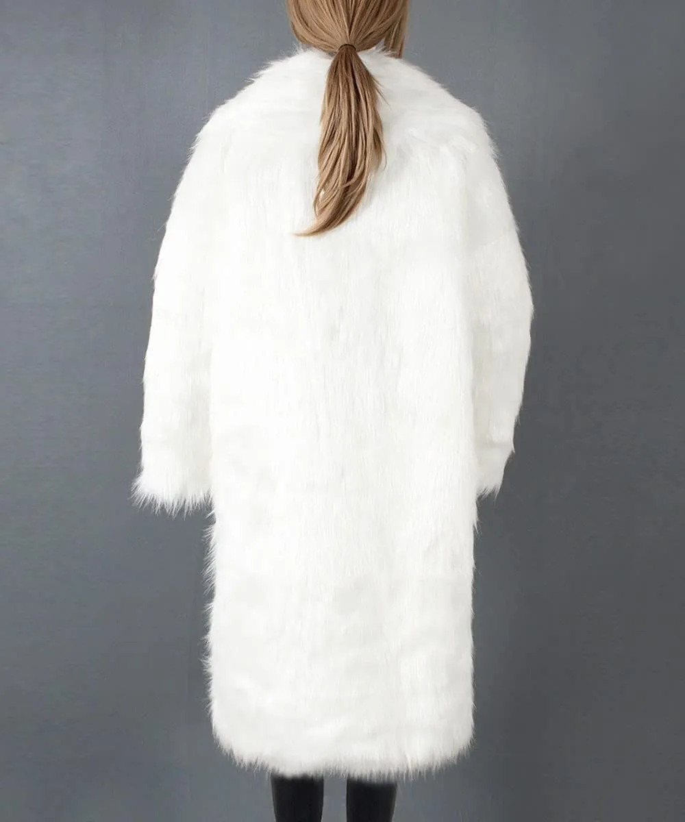 Women Ladies Fluffy Overcoat Warm Faux Furry Jackets Winter Coats Fur Turn Down Collar Medium Long Outerwear