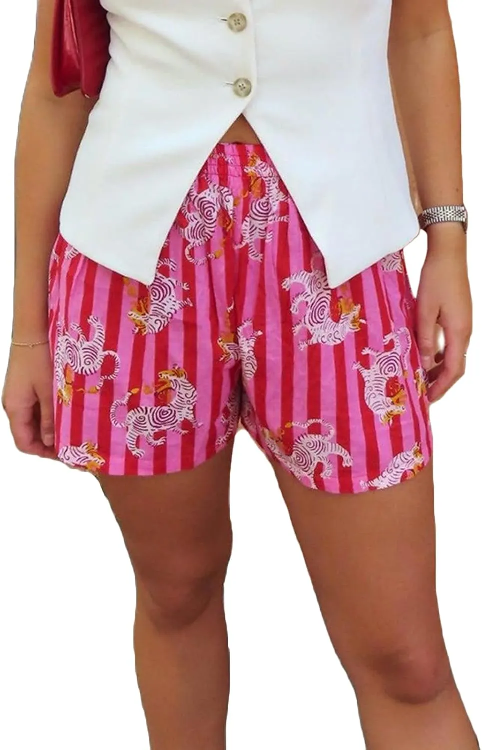 Women Y2k Stripe Boxer Shorts Elastic Waist Lounge Shorts Aesthetics Printed Summer Going Out Shorts