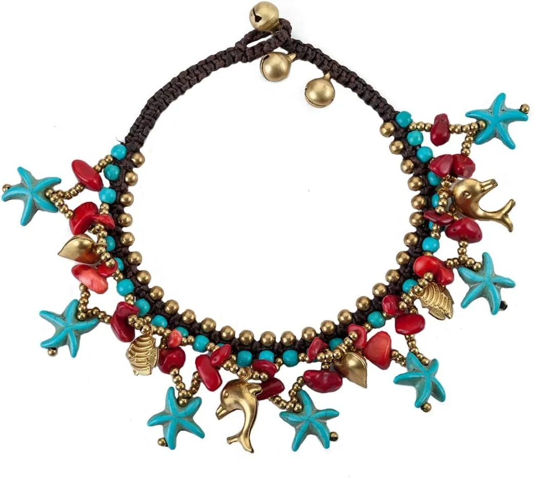 Women's Anklets Bohemian Starfish Charms Beaded Bracelet Cum Anklet Blue