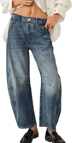 Women's Baggy Denim Pants High Waisted Y2K Wide Leg Oversized Plus Size Boyfriend Cargo Jeans Streetwear Trouser
