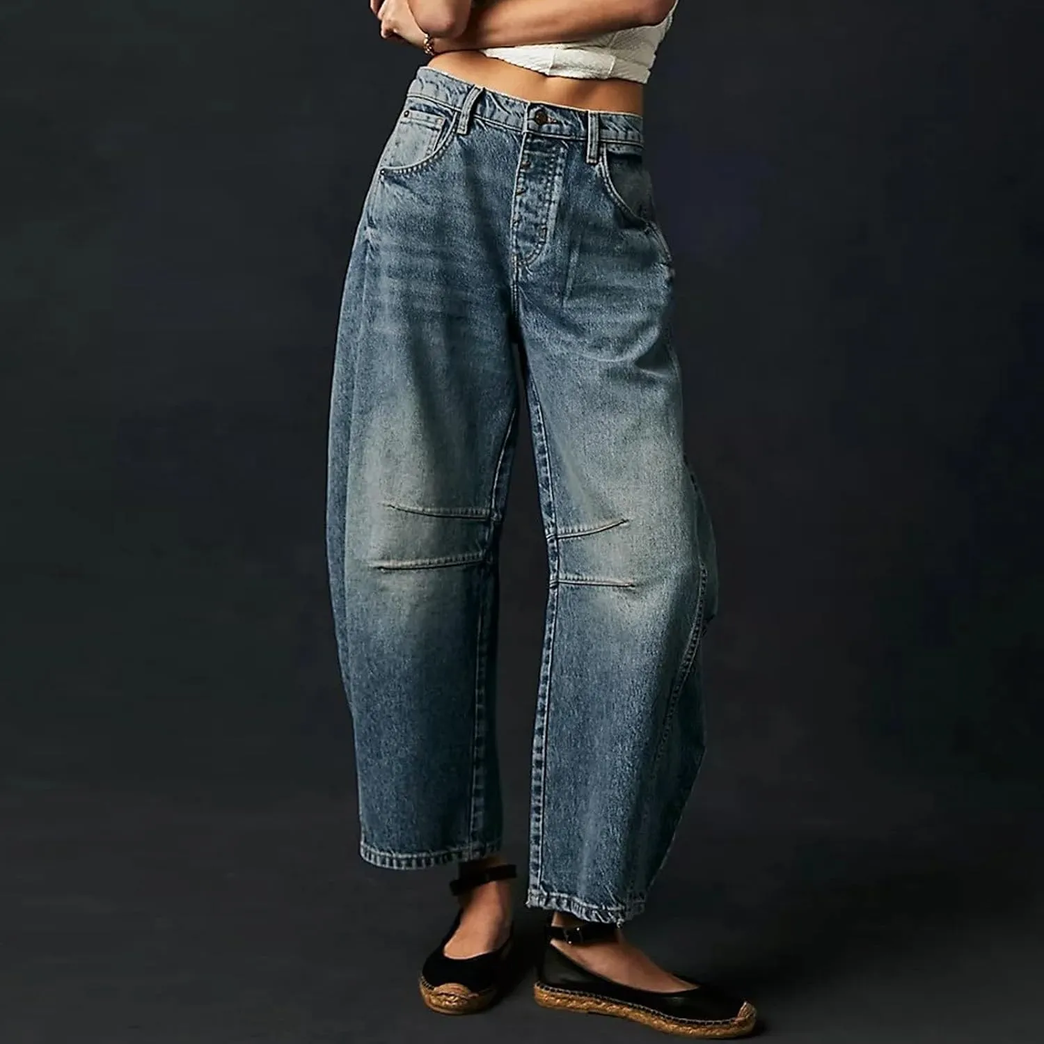 Women's Baggy Denim Pants High Waisted Y2K Wide Leg Oversized Plus Size Boyfriend Cargo Jeans Streetwear Trouser