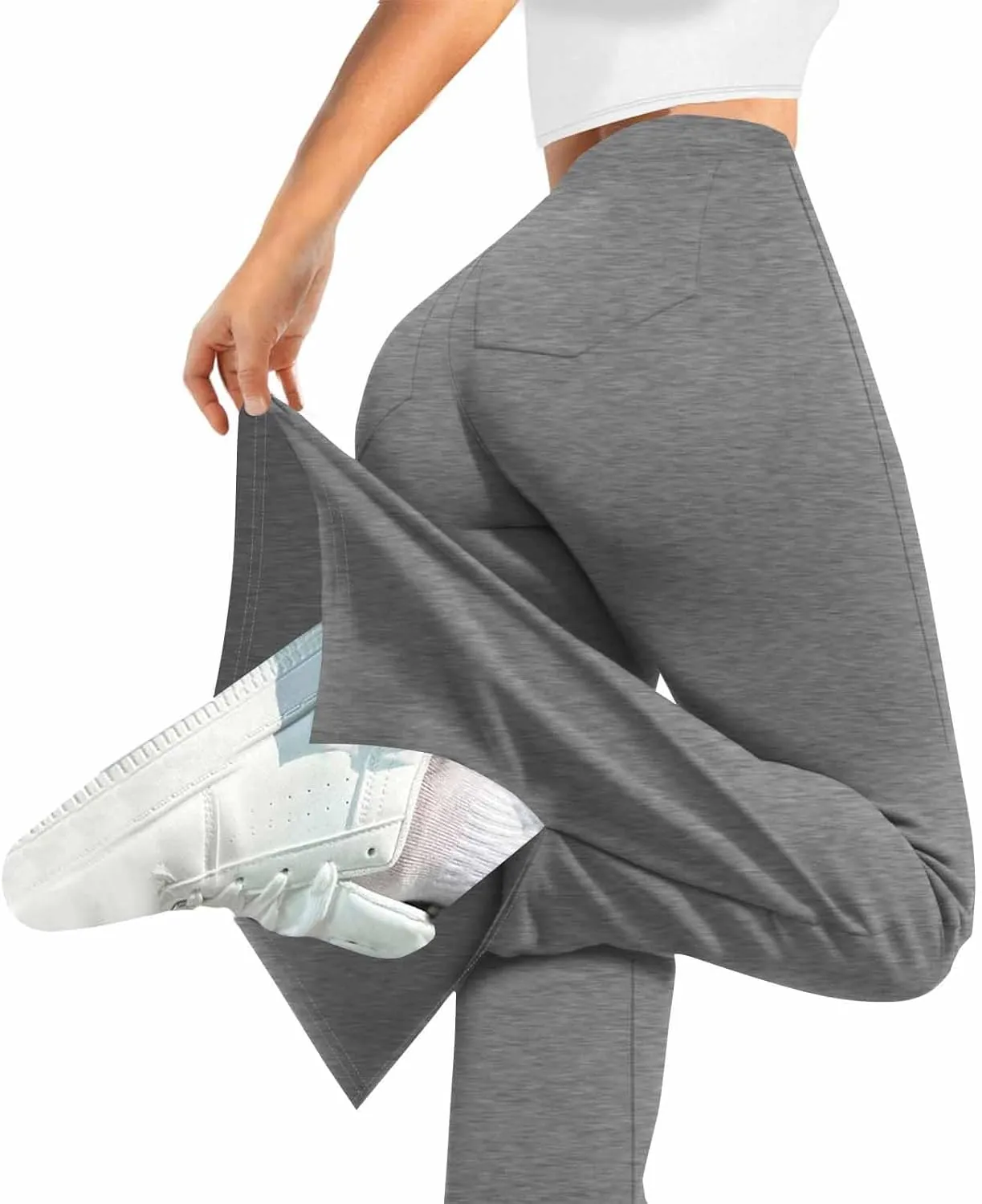 Women's Bootcut Yoga Pants Split Hem Flare Leggings High Waisted Wide Leg Sweatpants Tummy Control Workout Pants