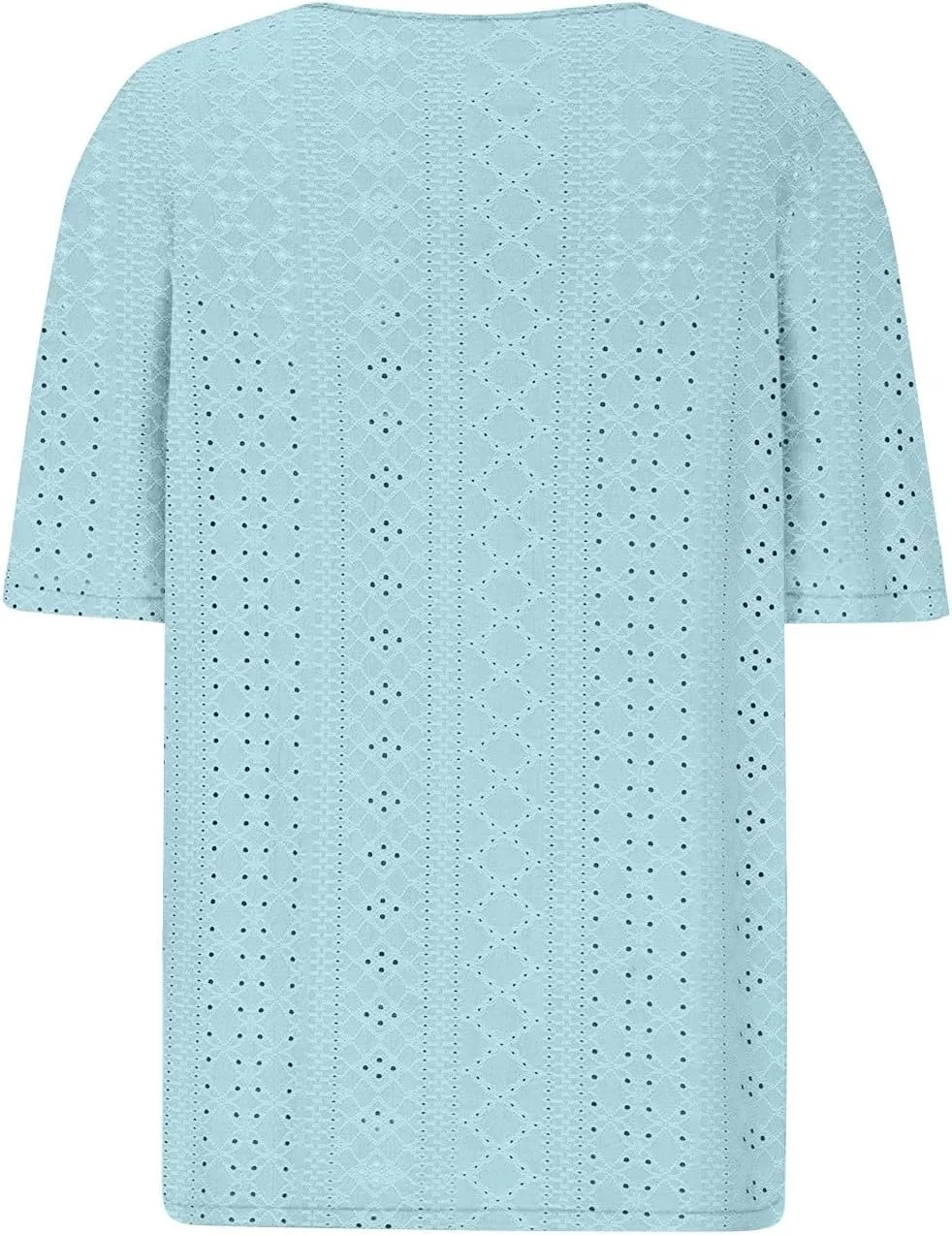 Women's Business Casual Tops Eyelet Henley Tunic Shirts Short Sleeve Buttons V Neck Boho Blouses Loose Fit Work Tees