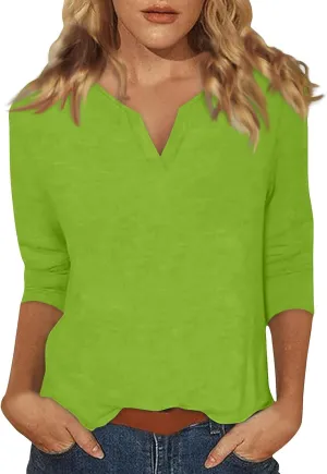 Women's Casual 3/4 Sleeve Loose Tunic Tops Lightweight Summer Blouses