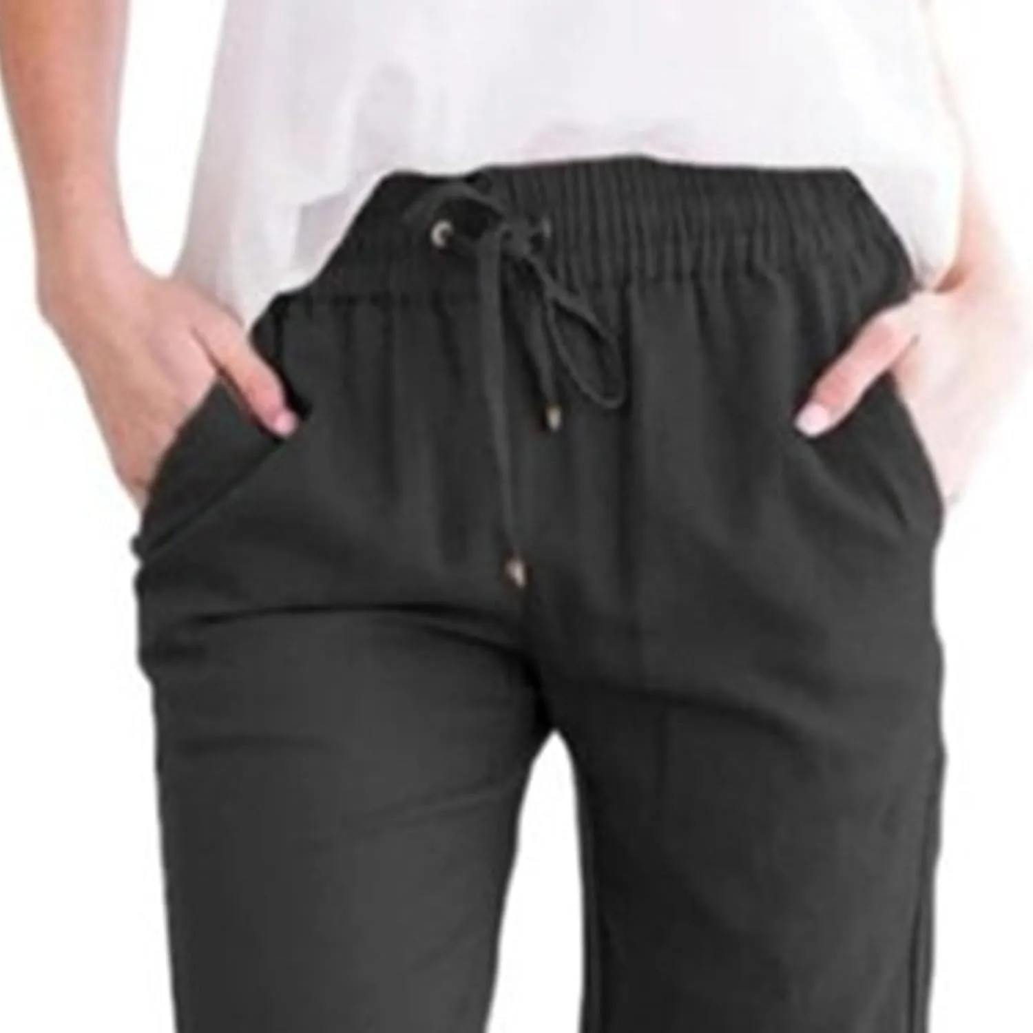 Womens Casual Linen High Waist Pants Drawstring Loose Fit Summer Pants Trousers with Side Pockets 2025 Trendy