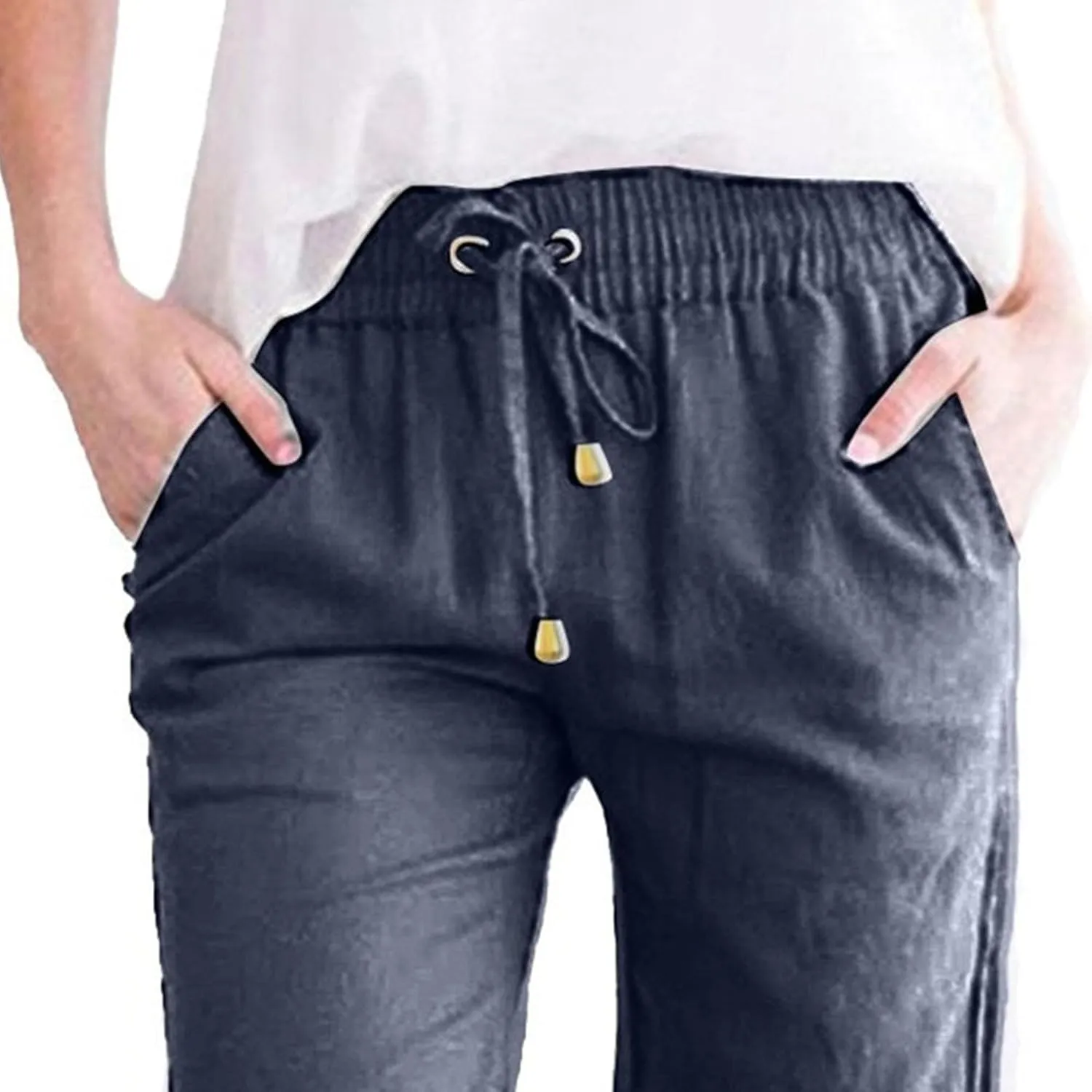 Womens Casual Linen High Waist Pants Drawstring Loose Fit Summer Pants Trousers with Side Pockets 2025 Trendy