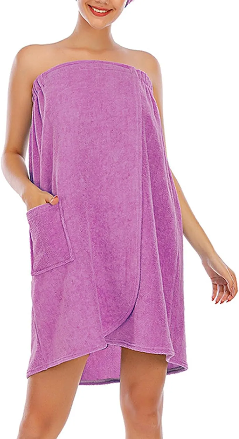 Women's Casual Thicken Sleeveless Spa Robe Sexy Strapless Bathrobe Elastic Top Split Loose Mini Dress with Pockets