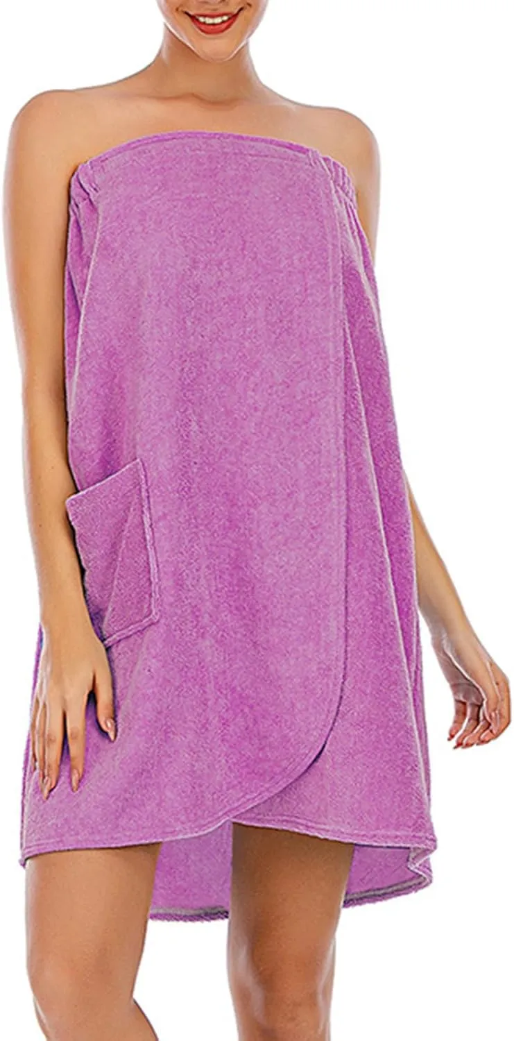 Women's Casual Thicken Sleeveless Spa Robe Sexy Strapless Bathrobe Elastic Top Split Loose Mini Dress with Pockets