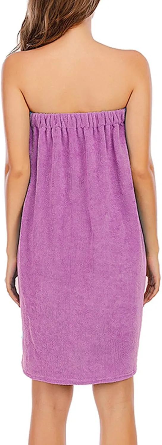 Women's Casual Thicken Sleeveless Spa Robe Sexy Strapless Bathrobe Elastic Top Split Loose Mini Dress with Pockets