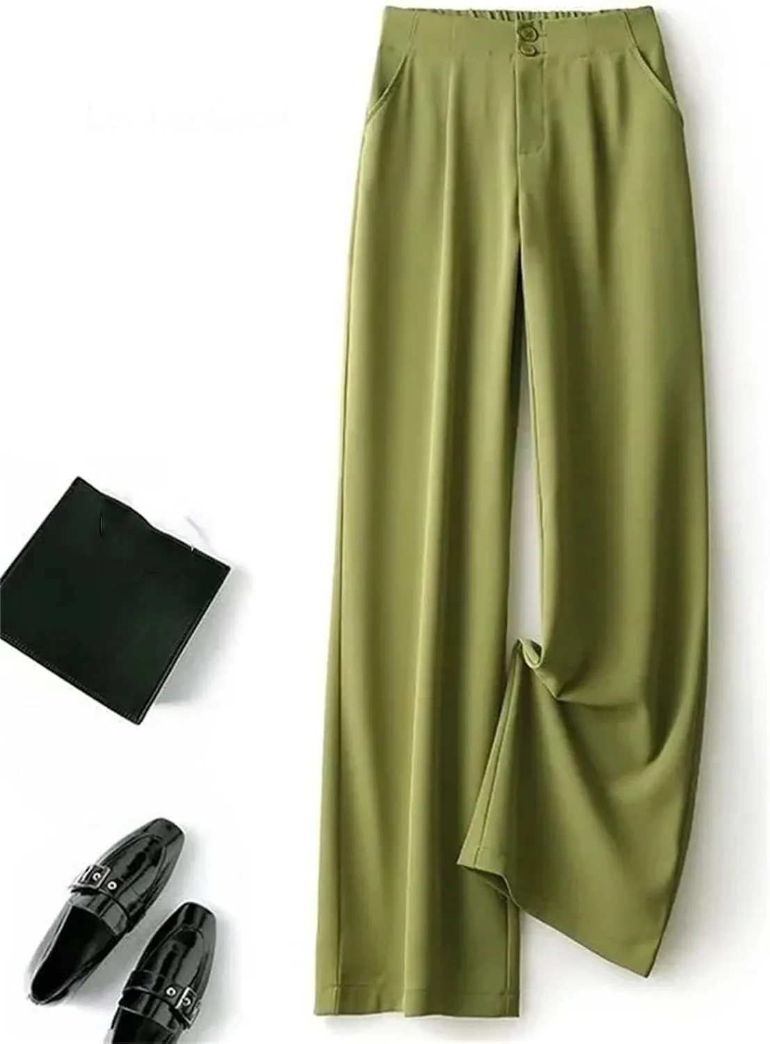 Womens Chiffon High Waist Wide-Leg Pants Loose Fit Year-Round Office Casual Trousers