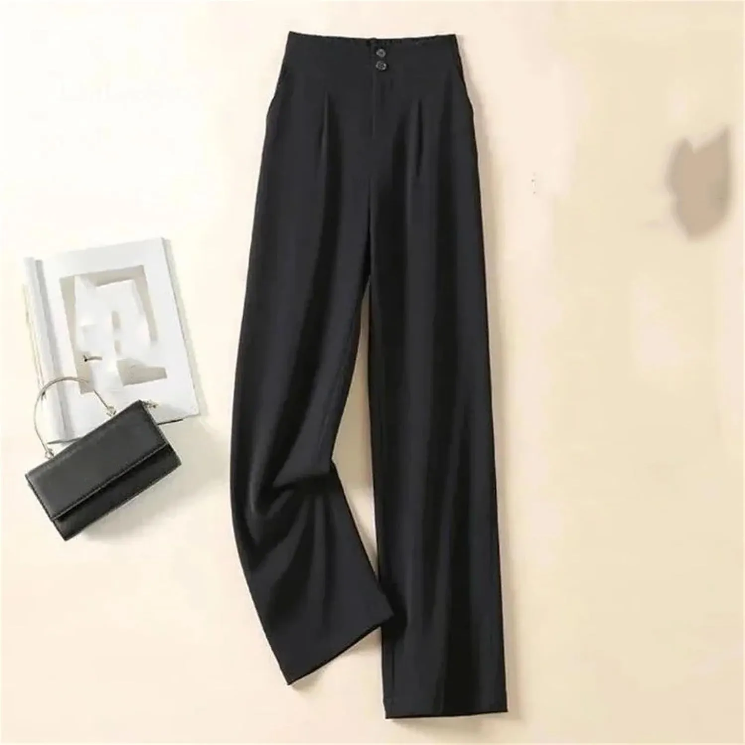 Womens Chiffon High Waist Wide-Leg Pants Loose Fit Year-Round Office Casual Trousers