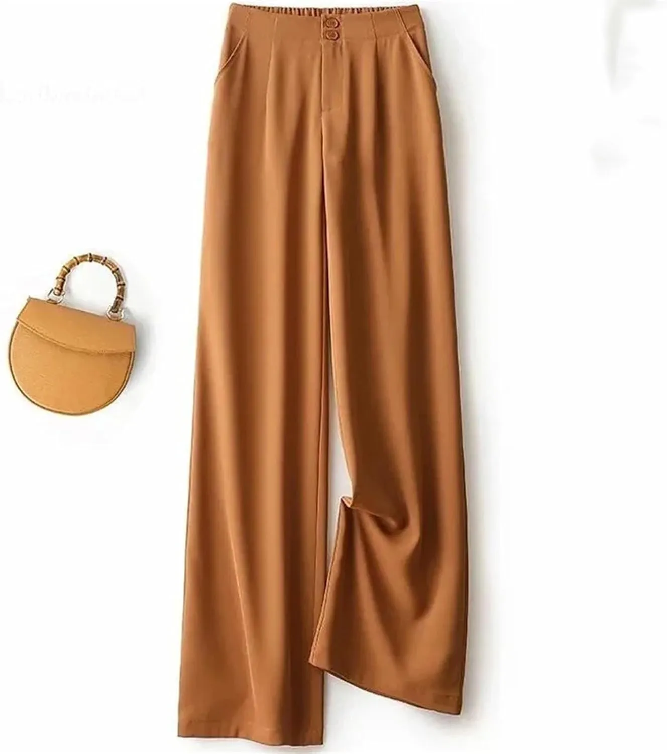 Womens Chiffon High Waist Wide-Leg Pants Loose Fit Year-Round Office Casual Trousers