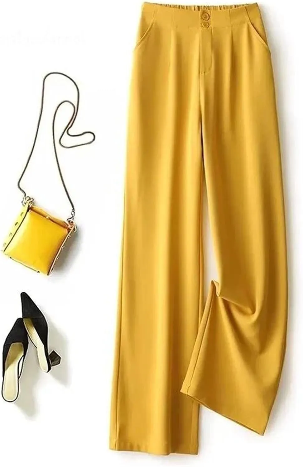 Womens Chiffon High Waist Wide-Leg Pants Loose Fit Year-Round Office Casual Trousers
