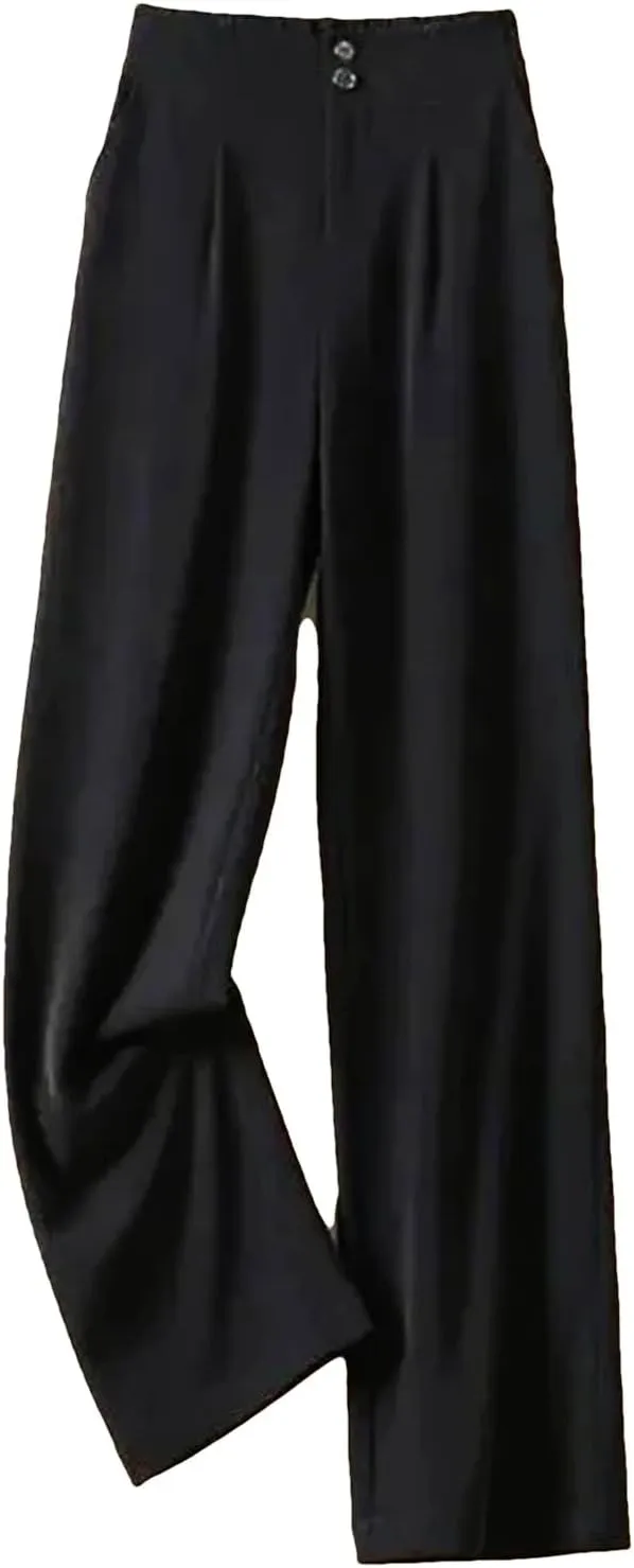 Womens Chiffon High Waist Wide-Leg Pants Loose Fit Year-Round Office Casual Trousers