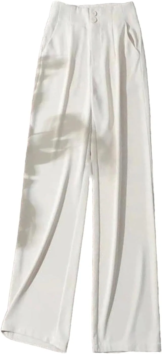Womens Chiffon High Waist Wide-Leg Pants Loose Fit Year-Round Office Casual Trousers