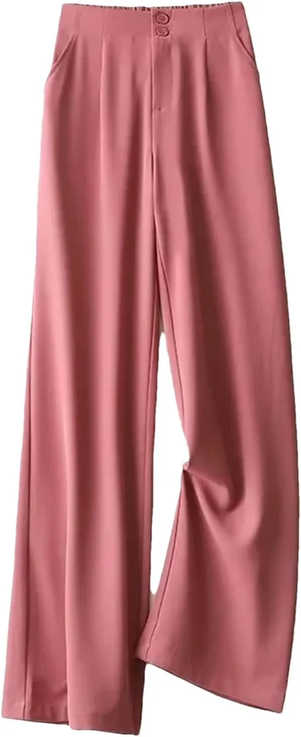 Womens Chiffon High Waist Wide-Leg Pants Loose Fit Year-Round Office Casual Trousers