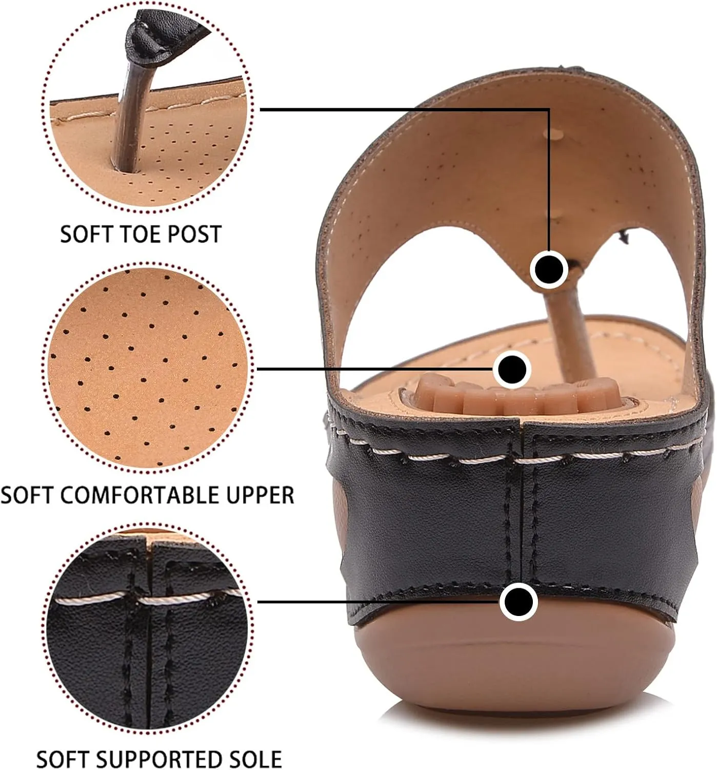 Womens Comfy Wedge Orthopedic Sandals Summer Platform Orthopedic Womens Slippers with Arch Support Plantar Fasciitis Black Ladies Sandals Orthopedic Women's Black Flat Sandals Sandals for Women 2025