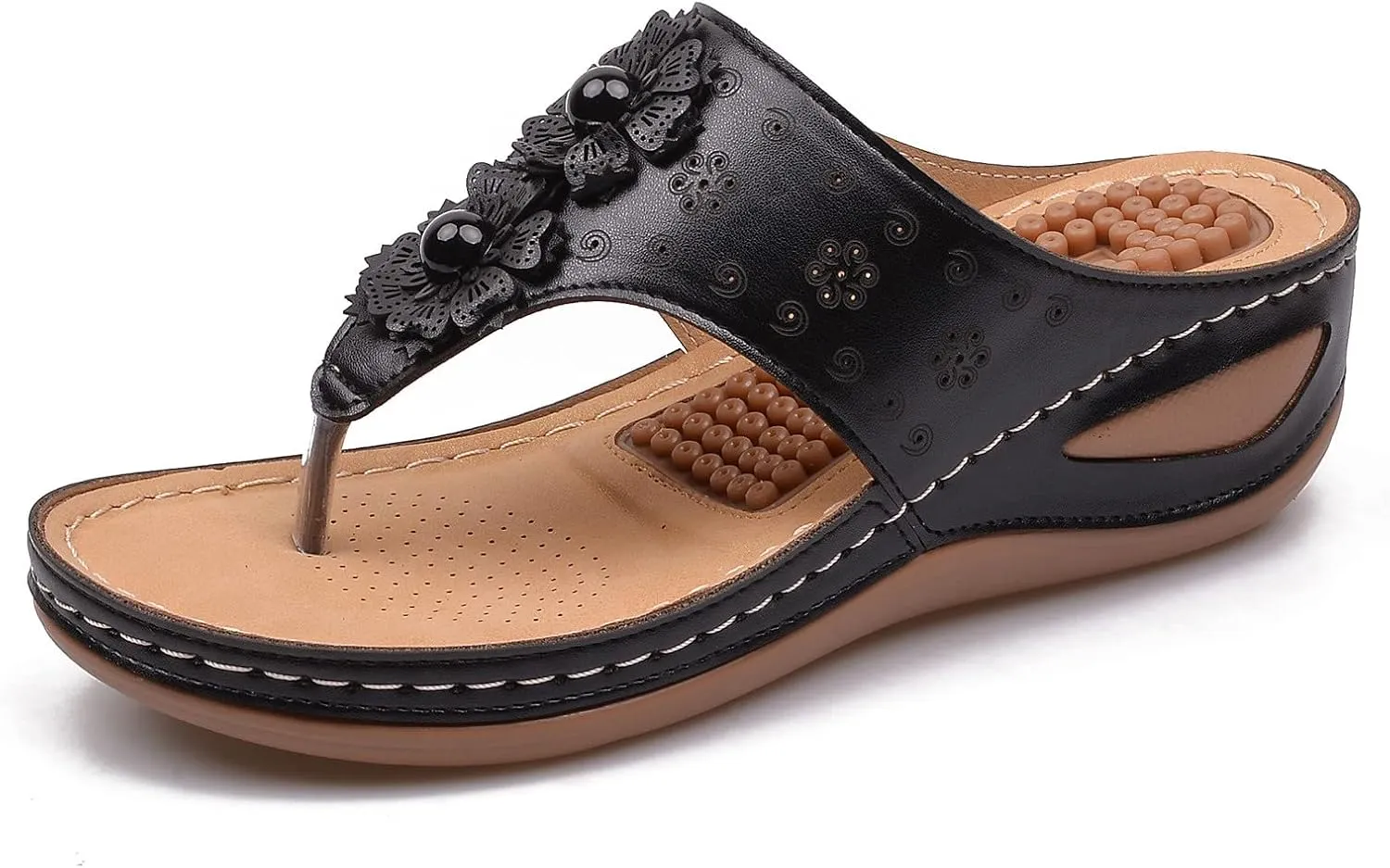 Womens Comfy Wedge Orthopedic Sandals Summer Platform Orthopedic Womens Slippers with Arch Support Plantar Fasciitis Black Ladies Sandals Orthopedic Women's Black Flat Sandals Sandals for Women 2025